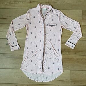 NORDSTROM LINGERIE Pink Long Sleeve Button Down Nightshirt Pajamas PJs XXS Modal